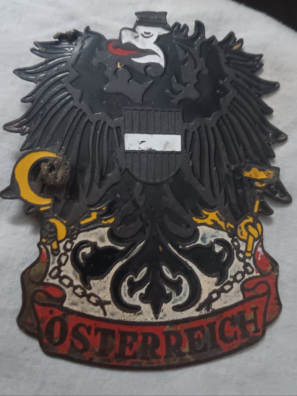 Authentic 1950s solid brass Austrian coat of arms car grille badge Made In Spain